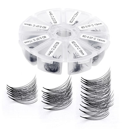 Picture of Premade Fans Eyelash Extension 500 Fans Handmade Lashes 8D/9D/10D/12D Pre-made Fans 0.07mm C/D Curl 9-16mm/13-20mm Mixed Eyelash Extensions by WENDYLASHES (500PCS-12D-0.07-D, 13-20mm mixed tray)