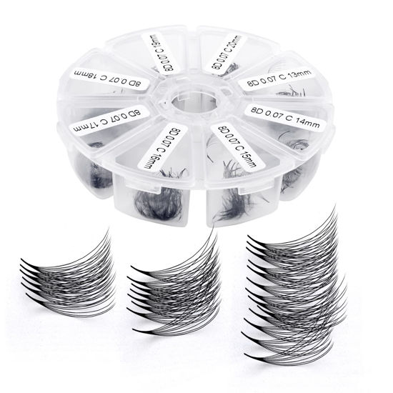 Picture of Premade Fans Eyelash Extension 500 Fans Handmade Lashes 8D/9D/10D/12D Pre-made Fans 0.07mm C/D Curl 9-16mm/13-20mm Mixed Eyelash Extensions by WENDYLASHES (500PCS-12D-0.07-D, 13-20mm mixed tray)