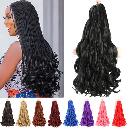 Picture of French Curly Braiding Hair 24 Inch 8 Packs - Pre Stretched Bouncy Braiding Hair- Loose Wavy Braiding Hair Synthetic Hair Extensions for Black Women (24 inch 8 packs, 1B)