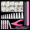 Picture of MORGLES Natural Coffin Nail Tips, Natural Coffin Nail Tips Half Cover with Glue, Clipper, Files, Cuticle Pusher and Fork for Salons and Home DIY with Box