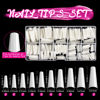 Picture of MORGLES Natural Coffin Nail Tips, Natural Coffin Nail Tips Half Cover with Glue, Clipper, Files, Cuticle Pusher and Fork for Salons and Home DIY with Box