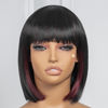 Picture of ToyoTress Peek-a-boo Burgundy Bob Wigs With Bangs - 10 Inch Yaki Straight Hair Daily Costume Wig For Black Women, Soft Short Synthetic Hair Replacement Wigs Heat Resistant (10 Inch, SH/Burg-613H)