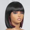 Picture of ToyoTress Peek-a-boo Burgundy Bob Wigs With Bangs - 10 Inch Yaki Straight Hair Daily Costume Wig For Black Women, Soft Short Synthetic Hair Replacement Wigs Heat Resistant (10 Inch, SH/Burg-613H)