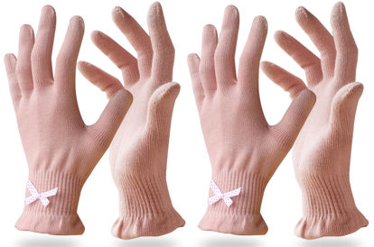 Picture of Evridwear Beauty Cotton Gloves with Touchscreen Fingers for SPA, Eczema, Dry Hands, Hand Care, Day and Night Moisturizing, (2 Pair L/XL, Feather Weight Pink Color)