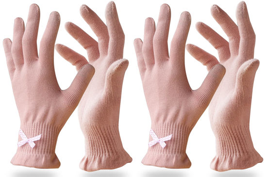 Picture of Evridwear Beauty Cotton Gloves with Touchscreen Fingers for SPA, Eczema, Dry Hands, Hand Care, Day and Night Moisturizing, (2 Pair L/XL, Feather Weight Pink Color)