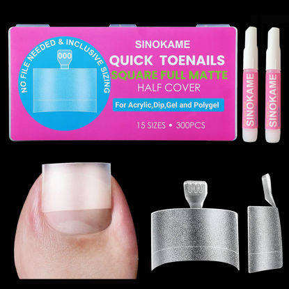 Picture of Square Toe Nail Tips,SINOKAME 20mm Extra Wide Soft Gel Fake Toe Tips Half Cover,Acrylic Toenails Extension for Women Men,No-file Matte Finish 15 Sizes(000-12) 300 Pcs Salon Home DIY