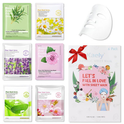 Picture of Kaely 6 Pack Variety Sheet Masks,Spa Party Face Masks for Kids Skin Care Set,Facial Mask Skincare Korean,Moisturize,Brighten,Nourish for All Skin Types,Birthday Gifts for Women Men Girls,Set04