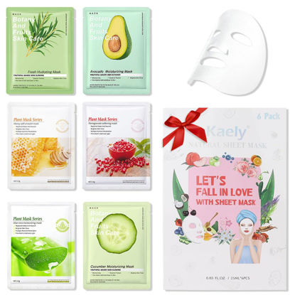 Picture of Kaely 6 Pack Variety Sheet Masks,Spa Party Face Masks for Kids Skin Care Set,Facial Mask Skincare Korean,Moisturize,Brighten,Nourish for All Skin Types,Birthday Gifts for Women Men Girls,Set02