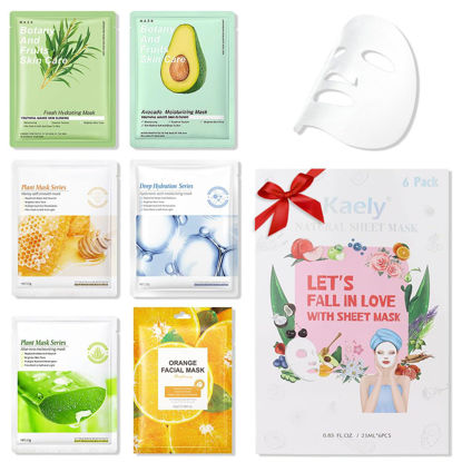 Picture of Kaely 6 Pack Variety Sheet Masks,Spa Party Face Masks for Kids Skin Care Set,Facial Mask Skincare Korean,Moisturize,Brighten,Nourish for All Skin Types,Birthday Gifts for Women Men Girls,Set03