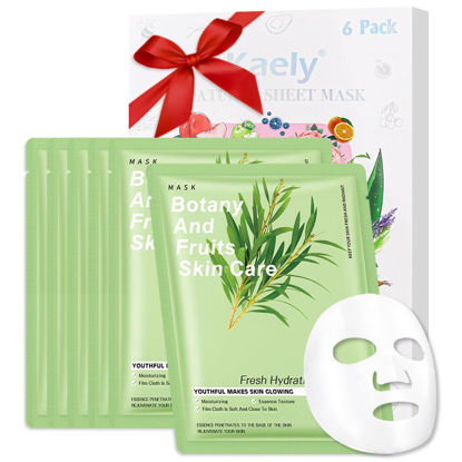 Picture of Kaely 6 Pack Tea Tree Sheet Masks,Hydrating Smoothing Face Masks for Women Men,Facial Mask Skin Care Korean,Moisturize,Brighten,Nourish for All Skin Types,Birthday Christmas Gifts,Set06