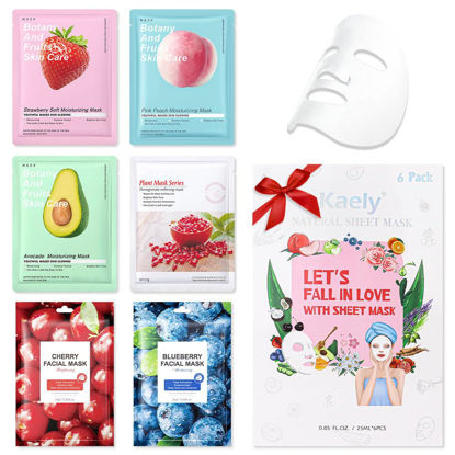 Picture of Kaely 6 Pack Variety Sheet Masks,Spa Party Face Masks for Kids Skin Care Set,Facial Mask Skincare Korean,Moisturize,Brighten,Nourish for All Skin Types,Birthday Gifts for Women Men Girls,Set05