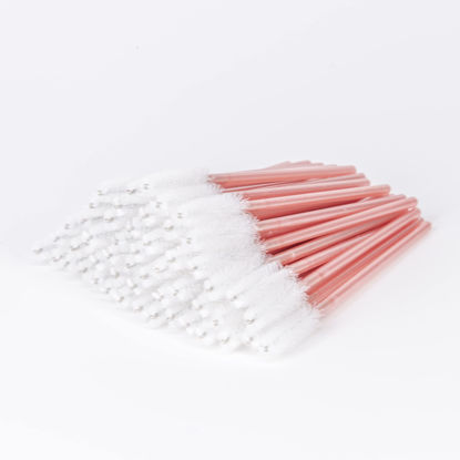 Picture of i-Laesh 100 Pcs Disposable Eyelash Brushes - Mascara Wands, Spoolies for Eyelash Extensions, Eyebrow Makeup Supplies Kit Glitter Applicator Tool Accessories Bristle (White-Pink)