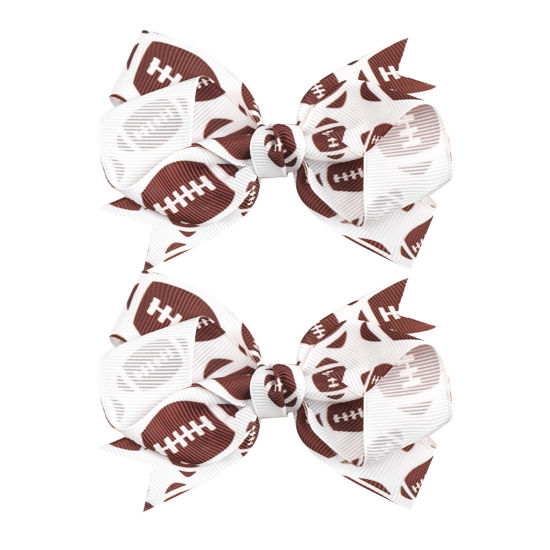 Picture of YanJie 2PCS Football Hair Clips Girls Party Glitter Ribbon Cute Football Hair Clips Accessories Kids Decoration Sports Theme Party Game Costume