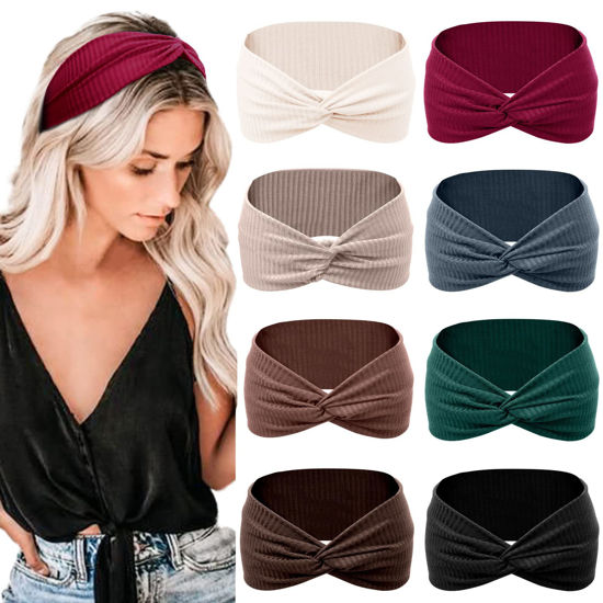 Picture of Tobeffect Headbands for Women Non Slip for Short Hair. Yoga Workout Running Sport Elastic Hair Bands for Women's Hair Twist Turban Hair Wrap for Girls