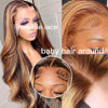 Picture of litmisr Highlight Body Wave Lace Front Wig Human Hair 14 Inch 180% Density Ombre Lace Front Wig Human Hair Pre Plucked 13x4 Colored 4/27 Honey Blonde Lace Frontal Wigs with Baby Hair for Women