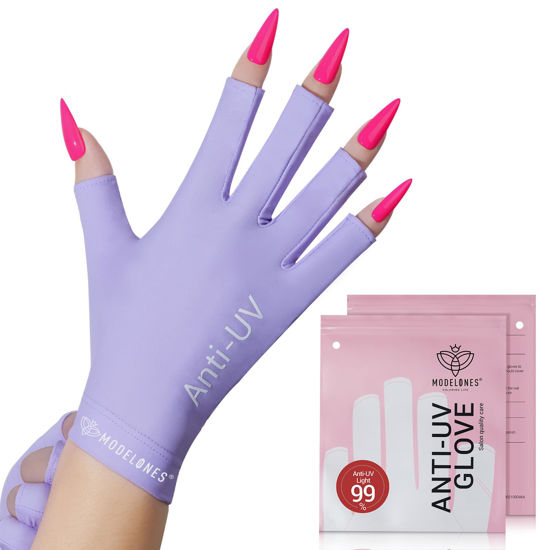 Picture of modelones UV Gloves for Gel Manicures, Premium UPF99+ UV Protection Gloves for UV/LED Gel Nail Lamp, Nail Art Skin Care Fingerless Anti UV Glove Protect Hands from UV Harm (Purple)