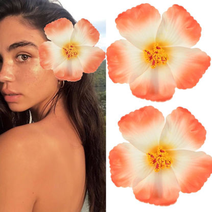 Picture of Love Sweety 2pc Hawaiian Plumeria Hair Clips Galsang Flower Barrettes for Beach Party(Orange), 1 Count (Pack of 1)