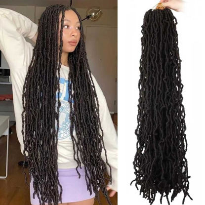 Picture of Datuoda 36 Inch Soft Locs Wavy Crochet Hair 6 Packs Goddess Loc Hair Crochet Braids Faux Locs Crochet Hair for Black Women (36 Inch (Pack of 6), 4#)