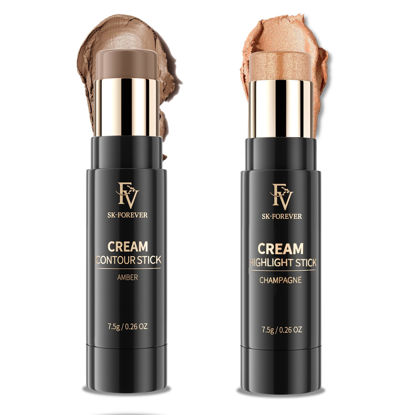 Picture of FV 2PCS Contour Stick, Highly Pigmented & Blendable Cool Toned Contour and Highlighter Stick with Natural Finish, Long Lasting & Creamy Texture Contour Set for Face Shaping Makeup, 01&03