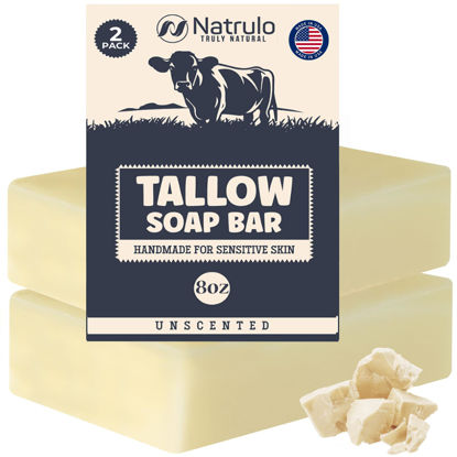 Picture of Beef Tallow Soap Bar - All Natural Grass Fed Tallow Soap Unscented - Moisturizing Face & Body Wash Great for Eczema, Dry, Itchy, Sensitive Skin - Handcrafted Bath Soap for Adults, Kids, Made in USA