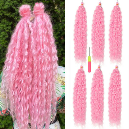 Picture of MAYSA Soft Ocean Wave Crochet Hair Extensions,22Inch 6Pack Deep Wave Crochet Synthetic Curly Hair for Braiding #Light PINK
