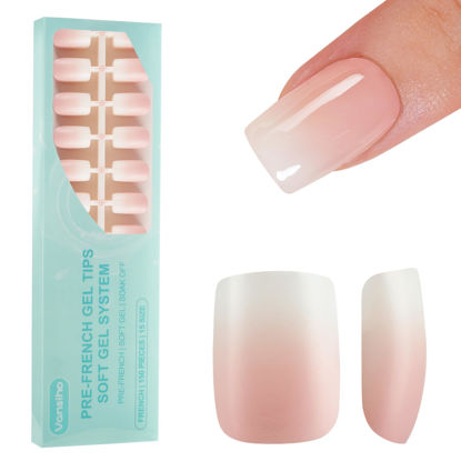 Picture of Vansiho Ombre Gel Nail Tips, 150Pcs Peach Gradient Short Square Press on Nails, Soft Gel Nails False Nail, Acrylic Fake Nails for Nail Art DIY 15 Sizes