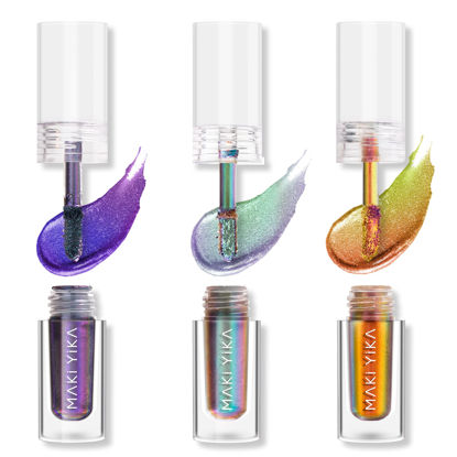 Picture of MAKI YIKA 3Pc Glitter Eyeshadow Liquid Multichrome Eyeshadows Long Lasting, Metallic Chameleon Eye Shadow Smudgeproof Holographic Eye Topper Glitters (#1+6+7)