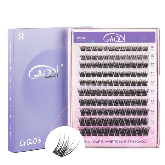Picture of GAQQI Lash Clusters, Eyelash Clusters 120PCS D Curl Individual Lashes, Wispy Cluster Eyelash Extension 10-16mm Mixed Length, Natural Looking Cluster Lashes （GQ03, D Curl, 10-16mm)