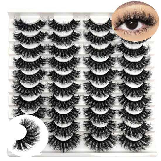 Picture of IFSOWDRA Mink Lashes Wispy Fluffy 3D Mink Strip Lashes 16-18mm Long Volume False Eyelashes Mink D Curl Dramatic lashes Cat Eye Lashes Pack