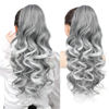 Picture of REECHO Ponytail Extension, 24" Claw Clip in Long Curly Wavy Ponytail Hair Extension Jaw Clip on Pony Tails Hairpiece for Women - Grey with White Ends