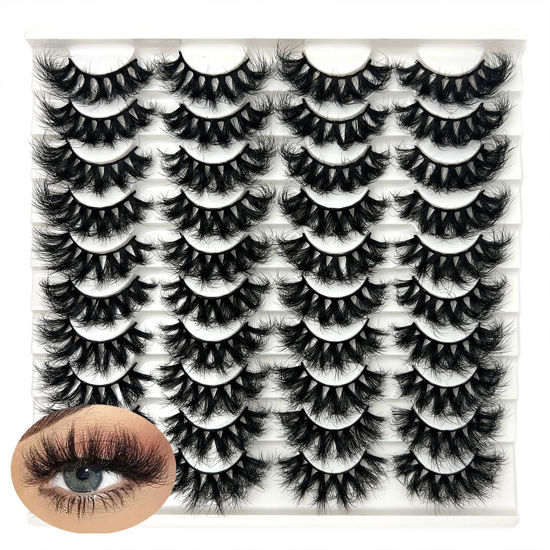 Picture of IFSOWDRA False Lashes Mink Wispy Dramatic Lashes Bulk 18mm/20mm Volume 3D Mink Full Lashes Natural Look Faux Mink False Eyelashes Pack - 20 Pairs