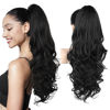 Picture of REECHO Ponytail Extension, 24" Claw Clip in Ponytail Extensions Long Curly Wavy Ponytail Hair Extension Jaw Clip on Pony Tails Hairpiece for Women - Natural Black
