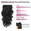 Picture of REECHO Ponytail Extension, 24" Claw Clip in Ponytail Extensions Long Curly Wavy Ponytail Hair Extension Jaw Clip on Pony Tails Hairpiece for Women - Natural Black