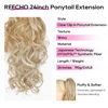 Picture of REECHO Ponytail Extension, 24" Claw Clip in Long Curly Wavy Ponytail Hair Extension Jaw Clip on Pony Tails Hairpiece for Women - Medium Blonde with Highlights