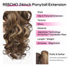 Picture of REECHO Ponytail Extension, 24" Claw Clip in Long Curly Wavy Ponytail Hair Extension Jaw Clip on Pony Tails Hairpiece for Women - Chestnut Brown with Golden Highlights