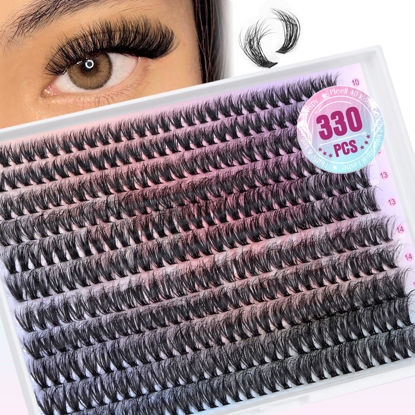 Picture of Lash Clusters 330Pcs Cluster Eyelash Extensions 40D Individual Lashes Fluffy D Curl Lash Clusters Extension DIY Wispy Volume False Eyelashes Clusters