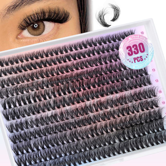 Picture of Lash Clusters 330Pcs Cluster Eyelash Extensions 40D Individual Lashes Fluffy D Curl Lash Clusters Extension DIY Wispy Volume False Eyelashes Clusters