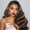 Picture of UNice Brown Highlight Body Wave Human Hair Weave 3 Bundles 10 12 14 inch, Brazilian Remy Hair Ombre Blonde Human Hair Wavy Weaves Sew in Piano Color TFB30