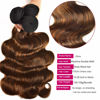 Picture of UNice Brown Highlight Body Wave Human Hair Weave 3 Bundles 10 12 14 inch, Brazilian Remy Hair Ombre Blonde Human Hair Wavy Weaves Sew in Piano Color TFB30