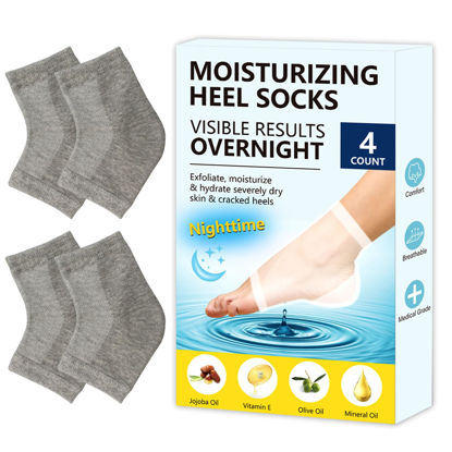 Picture of Yoosolle Moisturizing Gel Heel Socks for Dry Cracked Feet - 2 Pairs - Spa Socks for Cracked Heel Treatment - Heal Dry Heels - Night Care Skin - Foot Care for Women & Men (Large, Grey)
