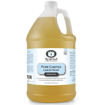 Picture of La Almona - Pure Castile Liquid Soap, UNSCENTED, 1 Gallon - Multipurpose: Hands, Face, Body, Laundry, Dishes & More - For Sensitive Skin, All-Natural Ingredients, Fragrance Free