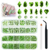 Picture of 2630Pcs Light Green Nail Rhinestones 120 Multi Shapes Crystal Grass Green Flatback Rhinestones Gems +2510 Round Beads Glass Stones Diamonds jewels w Wax Pen for Nail DIY Face Eye Mackup Clothes Shoes