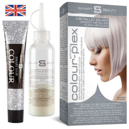 Picture of Smart Beauty Silver Metallic Hair Dye, Demi Permanent, Silver Toner for Bleached Hair, Plex Anti-Breakage Technology, Cruelty Free, Vegan, for Bleached/Pre-lightened Hair