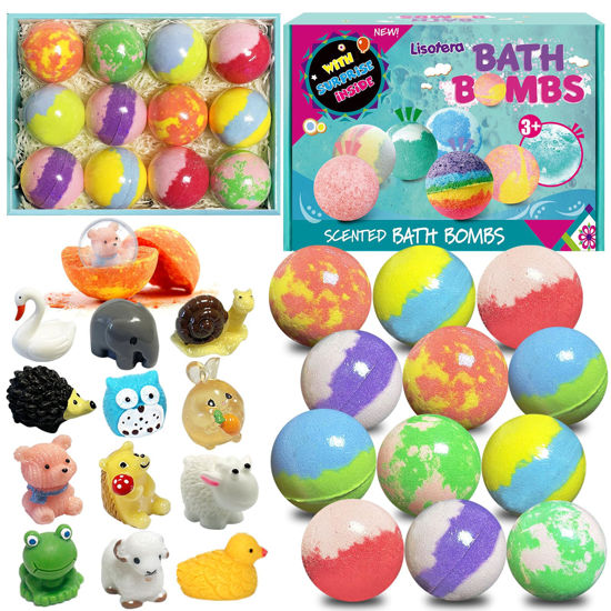 Picture of Bath Bombs for Kids, 12pcs Bath Bombs with Surprise Toys Inside, Natural and Organic Colorful Bubble Bath Fizz Bomb for Kids, Gift Set for Birthday, Valentines Day, Easter, Christmas for Boys and Girl