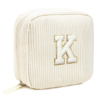 Picture of Cute Makeup Bag for Women - Monogram Personalized Initial Makeup Bags Cosmetic Pouch Make Up Case for Women Her Best Friend Friendship Sister Teacher, Birthday Gifts for Women (Letter K, Beige)