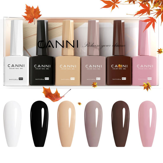 Picture of CANNI 9ml Hema-Free White Black Fall Gel Nail Polish Set- 6Pcs White Black Nude Pink Brown Fall Colors Gel Polish Kit, Soak Off LED Nail Gel Manicure Kit DIY at Home Salon Gifts for Women Girls