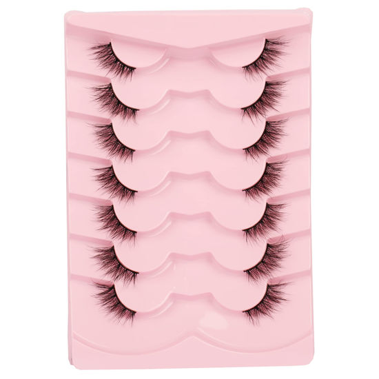 Picture of Gmagictobo False Eyelashes Fluffy Half Lashes Natural Look Cat Eye Lashes Pack False Lashes Extensions Fake Eyelashes 7 Pairs Multipack