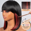 Picture of ToyoTress Blunt Cut Bob Wigs With Bangs - 14 Inch Shoulder Length Black Mix Orange Light Yaki Straight Hair Daily Costume Wig For Black Women, Soft Light Synthetic Hair Replacement Wigs Heat Resistant (14 Inch, SH350)