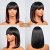 Picture of ToyoTress Blunt Cut Bob Wigs With Bangs - 14 Inch Shoulder Length Black Mix Orange Light Yaki Straight Hair Daily Costume Wig For Black Women, Soft Light Synthetic Hair Replacement Wigs Heat Resistant (14 Inch, SH350)