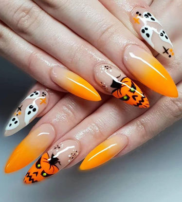 Picture of Vaveah 24 Pcs Halloween Press on Nails Long, Stiletto Fake Nails with Nail Glue, Glue on Nails False Nails for Women (Set 5)